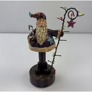 Light Up Folk Art Santa Figurine Purple Crackle Beard Christmas Decoration